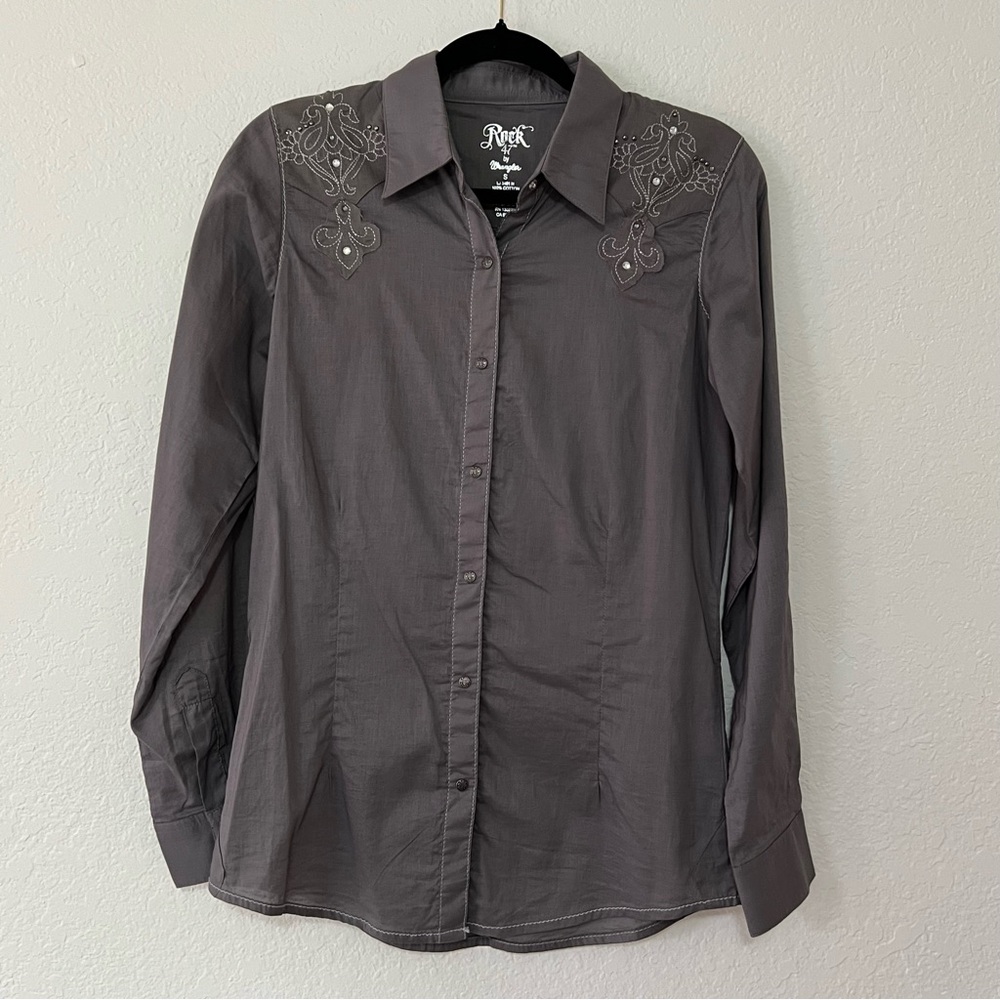 Rock 47 By Wrangler Snap Western Shirt Embroidered Accents Women’s Size Small‎